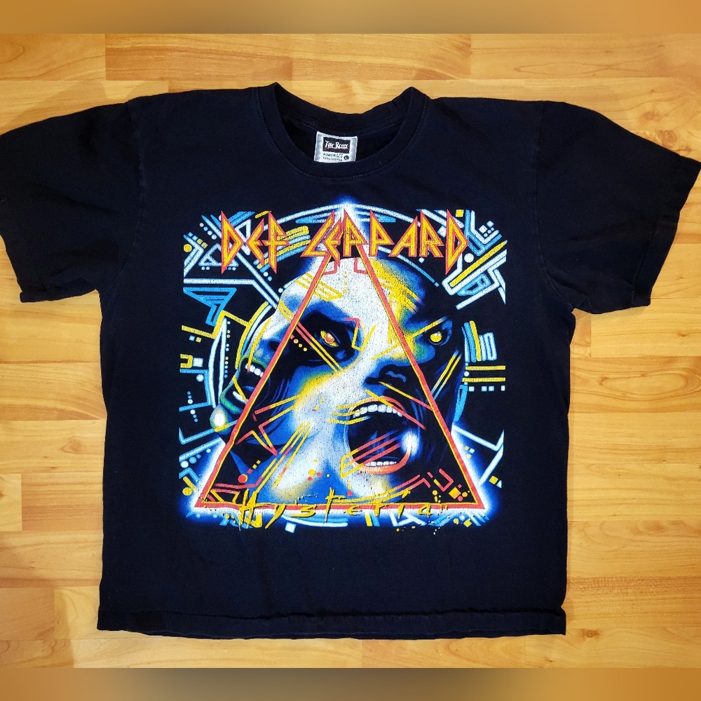 Vintage Def Leopard Large Black Graphic Histeria Tour Band T 1990s Single Stitch